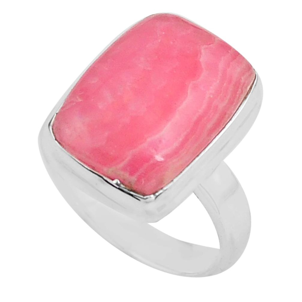 Natural pink rhodochrosite inca rose 925 silver solitaire ring size 8 p80675