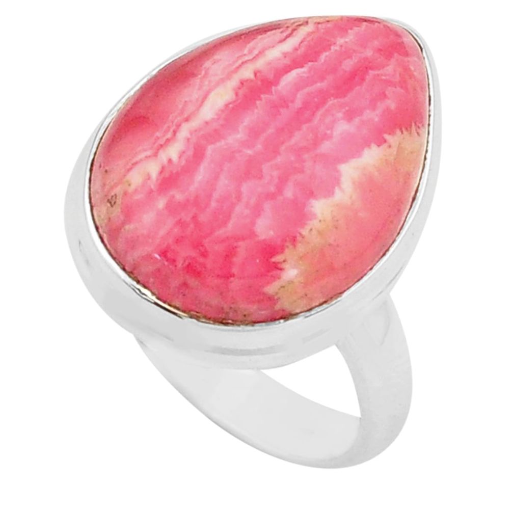 Natural pink rhodochrosite inca rose 925 silver solitaire ring size 7 p80678