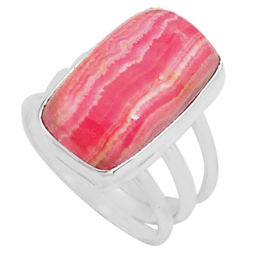 Natural pink rhodochrosite inca rose 925 silver solitaire ring size 8.5 p80679