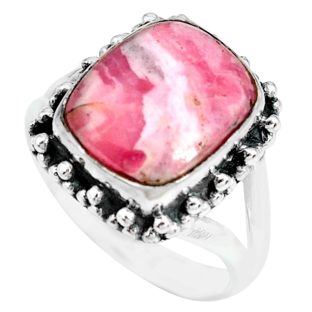 5.95cts natural pink rhodochrosite inca rose silver solitaire ring size 7 p69989