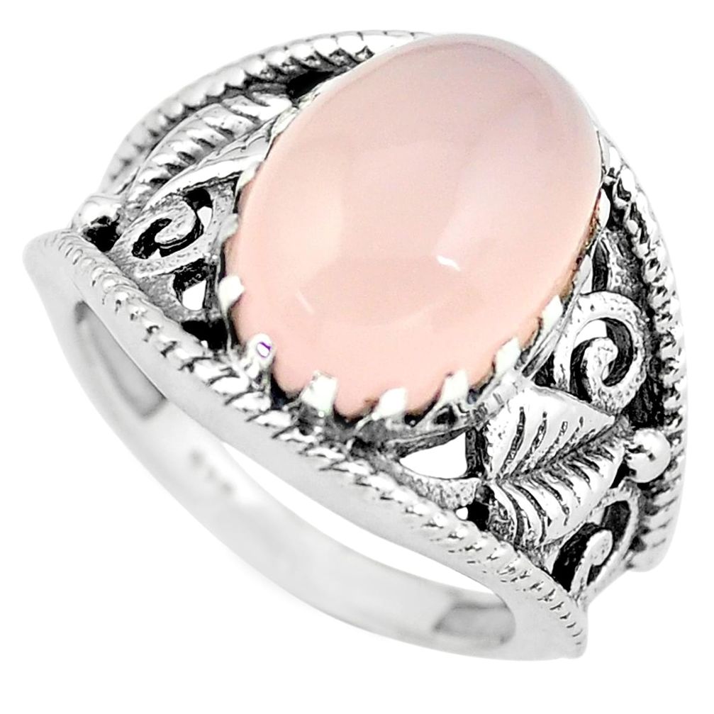 6.53cts natural pink rose quartz 925 silver solitaire ring jewelry size 9 p55963