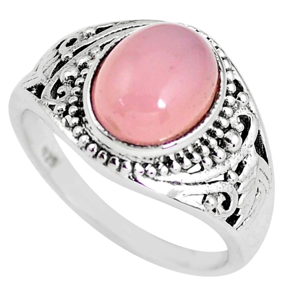 4.40cts natural pink rose quartz 925 silver solitaire ring jewelry size 8 p56041