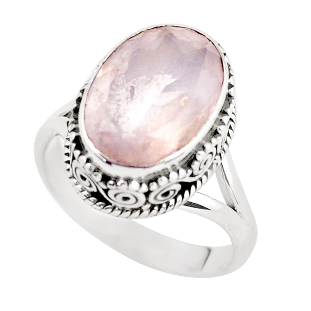 6.57cts natural pink rose quartz 925 silver solitaire ring jewelry size 8 p56636