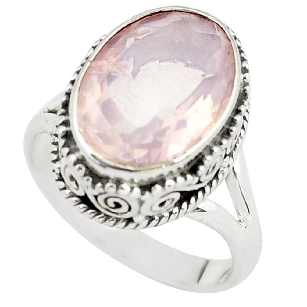 6.32cts natural pink rose quartz 925 silver solitaire ring jewelry size 7 p56638