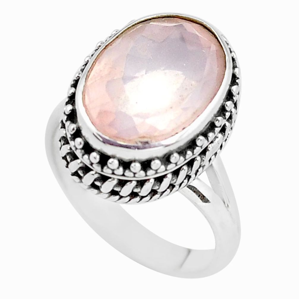 7.02cts natural pink rose quartz 925 silver solitaire ring jewelry size 7 p56653