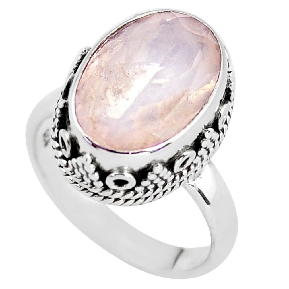 6.18cts natural pink rose quartz 925 silver solitaire ring jewelry size 7 p56655