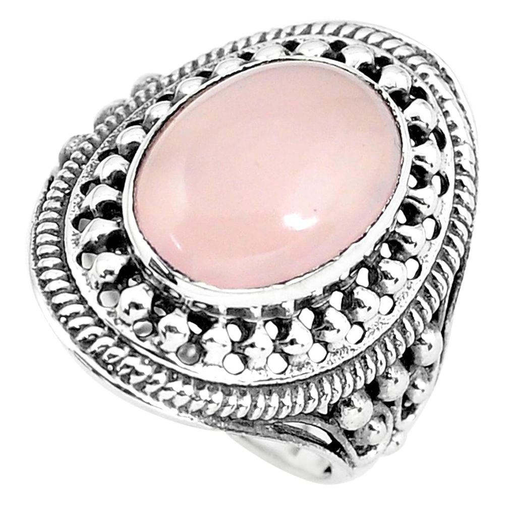 6.96cts natural pink rose quartz 925 silver solitaire ring jewelry size 7 p61136