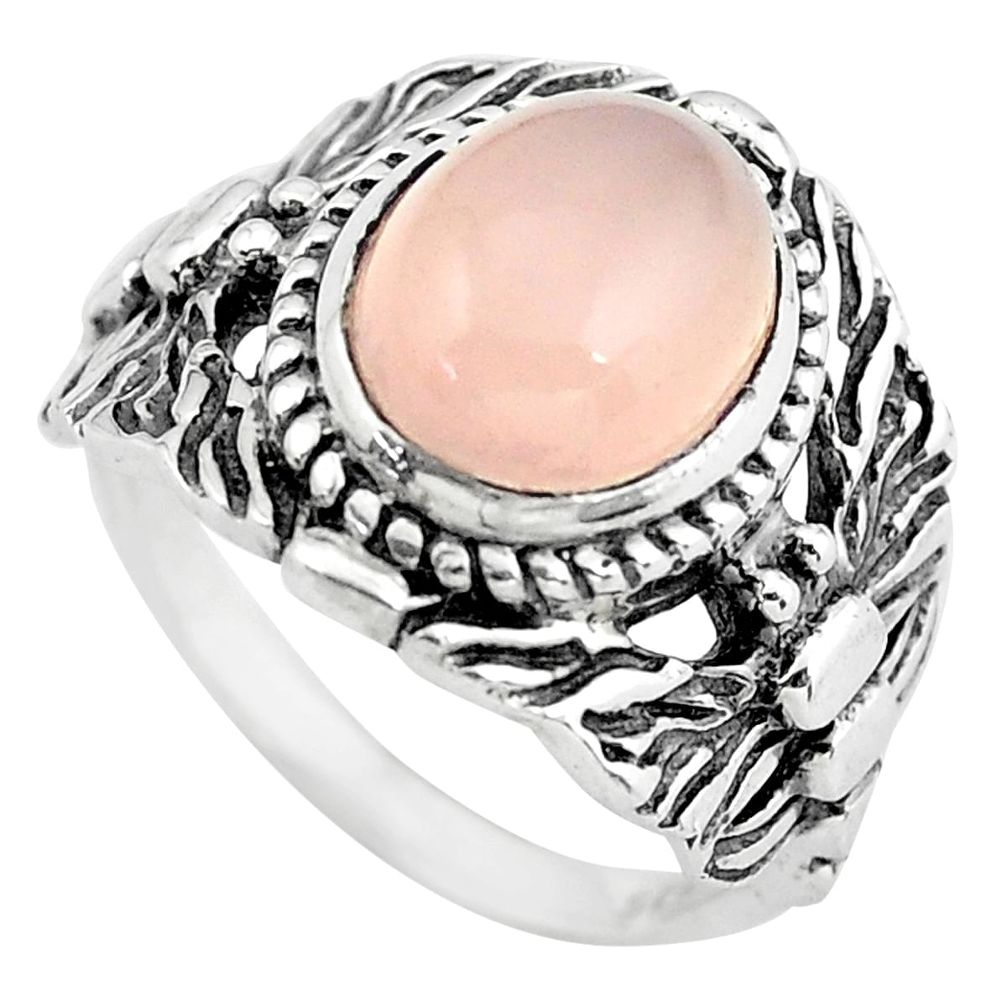 4.21cts natural pink rose quartz 925 silver solitaire ring jewelry size 6 p61203