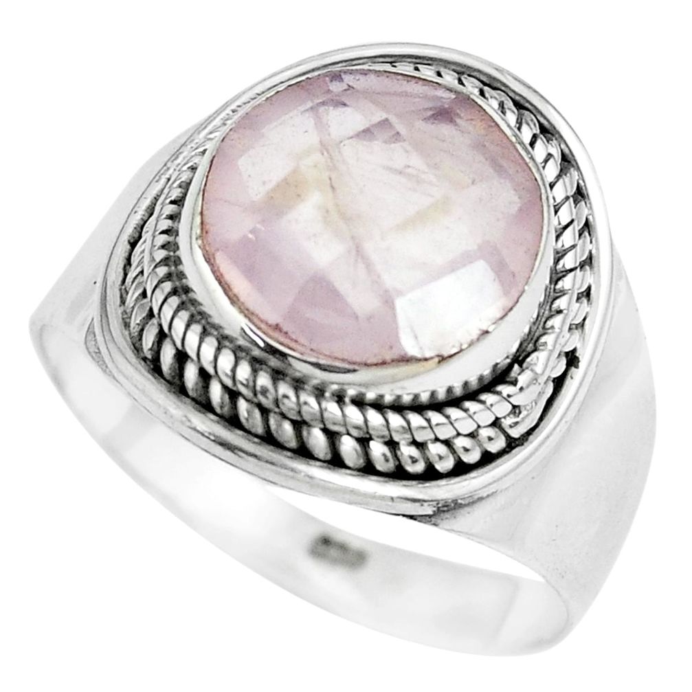 5.05cts natural pink rose quartz 925 silver solitaire ring jewelry size 8 p70205