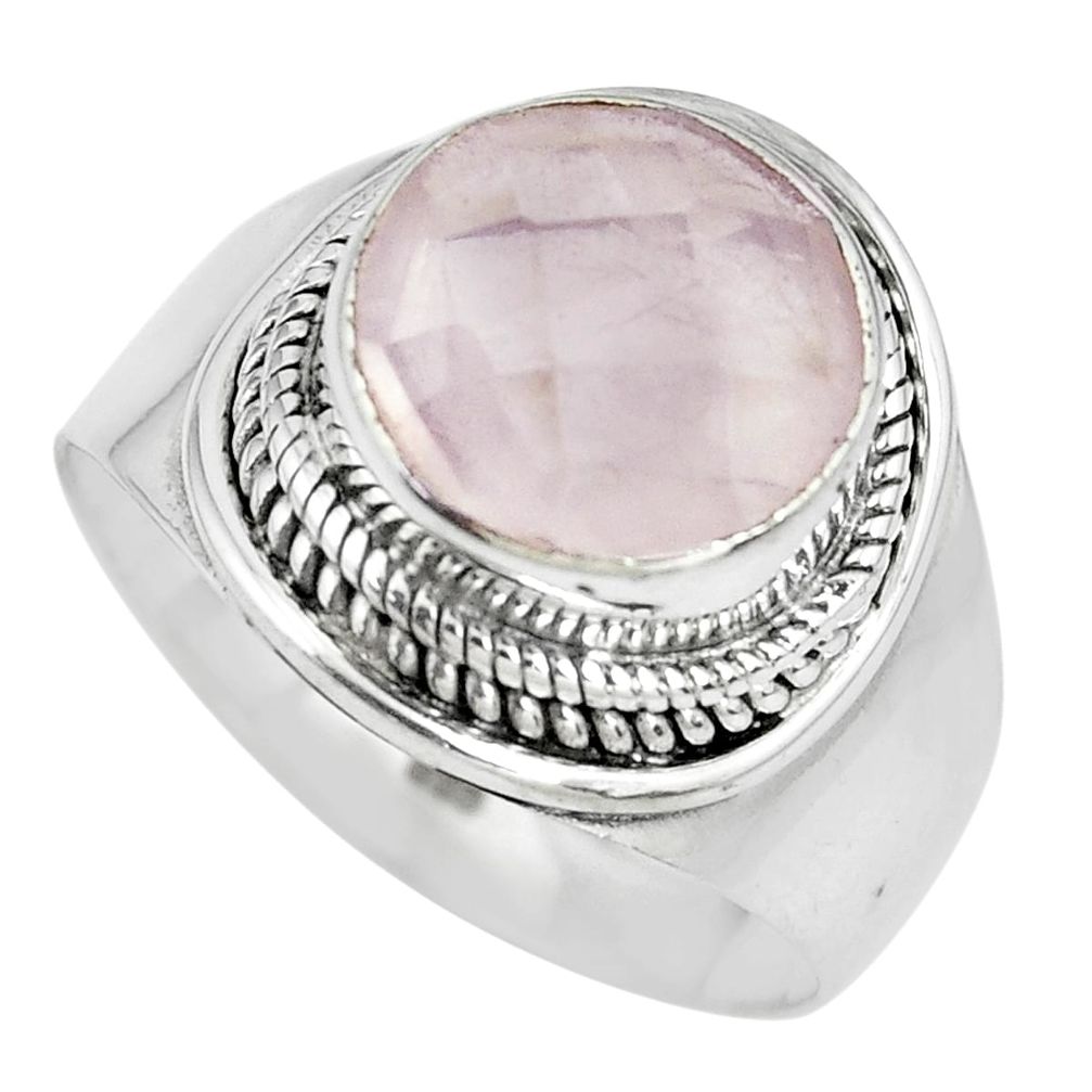 5.79cts natural pink rose quartz 925 silver solitaire ring jewelry size 8 p70217