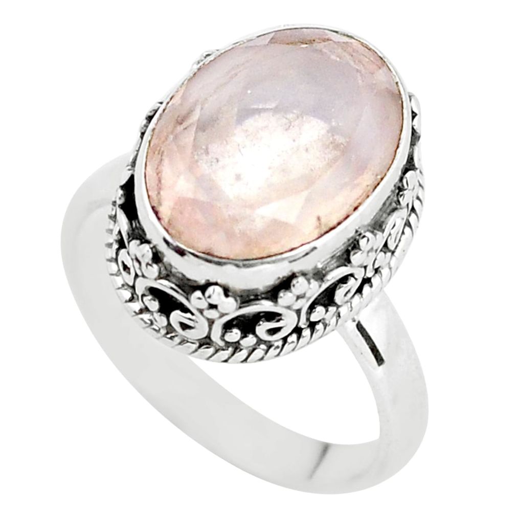 6.80cts natural pink rose quartz 925 silver solitaire ring size 7.5 p56658