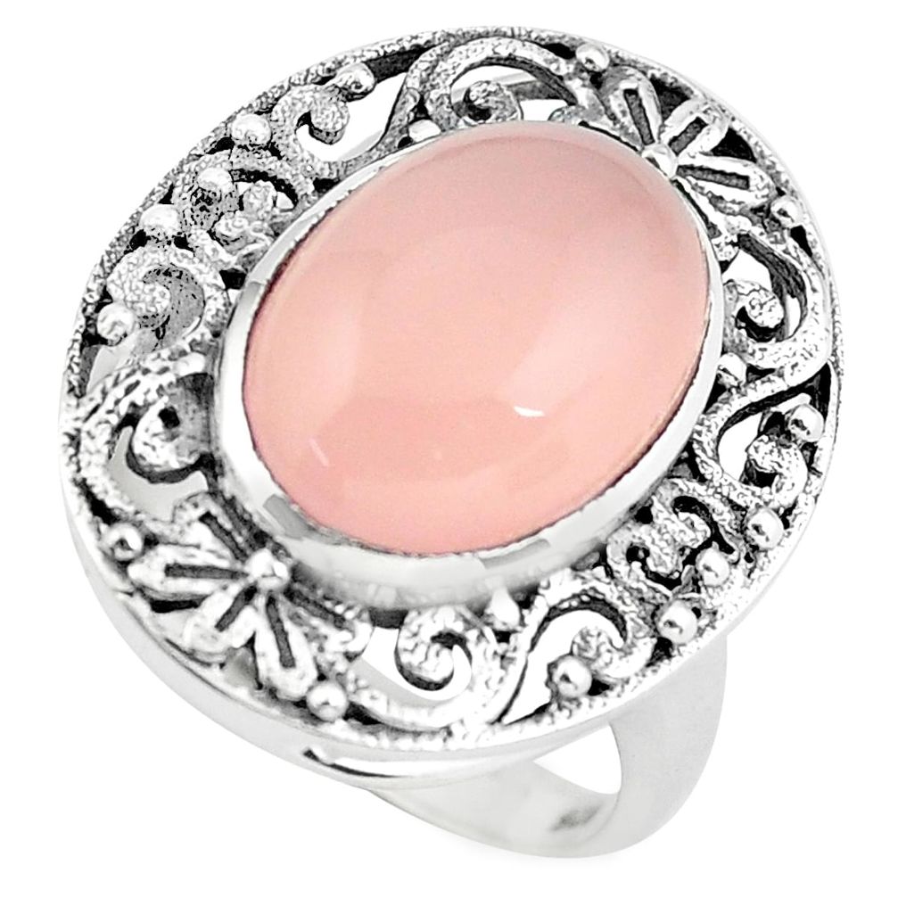 6.89cts natural pink rose quartz 925 silver solitaire ring size 8.5 p61192