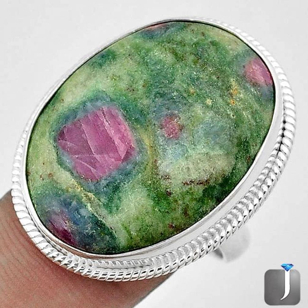 NATURAL PINK RUBY IN FUCHSITE 925 STERLING SILVER RING JEWELRY SIZE 8 G53243