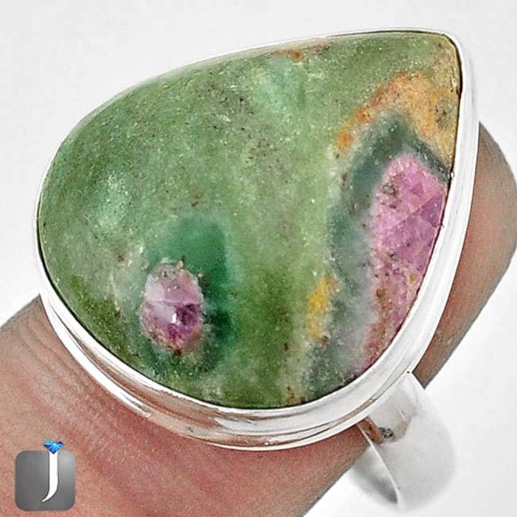 NATURAL PINK RUBY IN FUCHSITE 925 STERLING SILVER RING JEWELRY SIZE 9 G53244