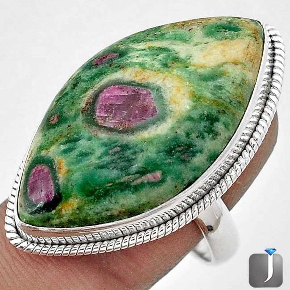 NATURAL PINK RUBY IN FUCHSITE 925 STERLING SILVER RING JEWELRY SIZE 8 G53255