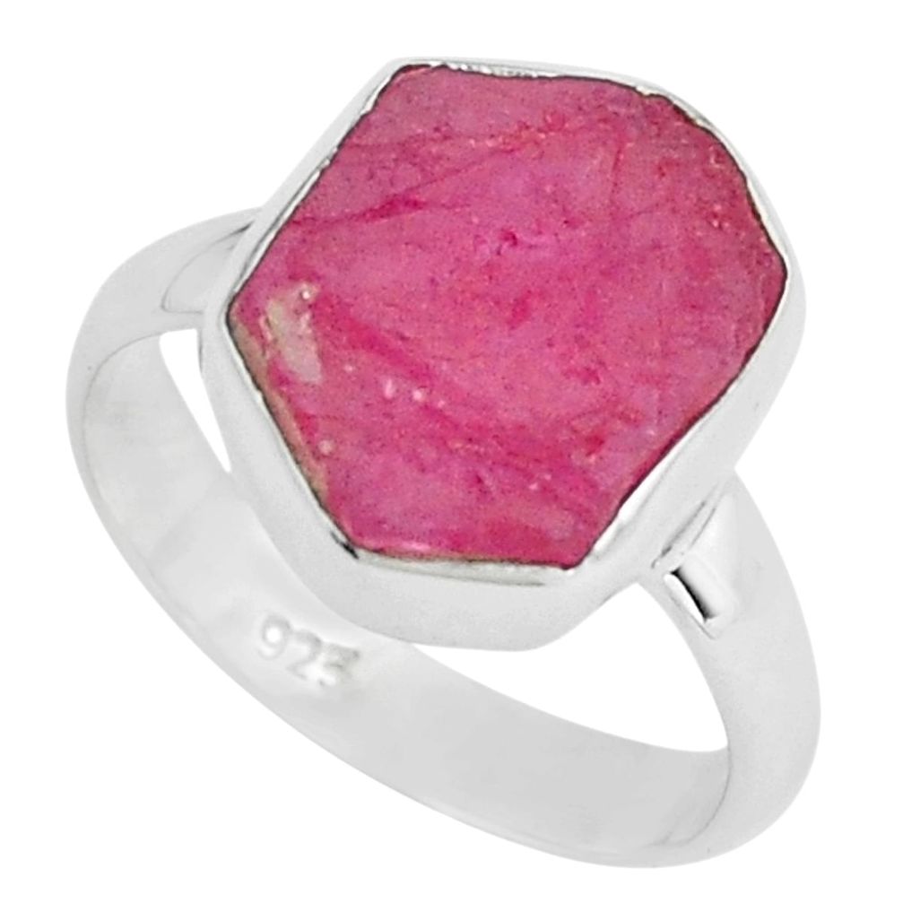 5.90cts natural pink ruby rough 925 silver solitaire ring jewelry size 6 p68939