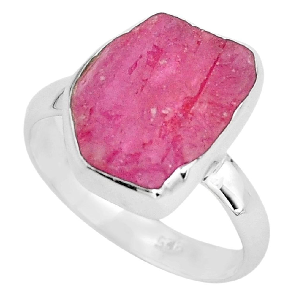8.80cts natural pink ruby rough 925 silver solitaire ring size 8.5 p68927
