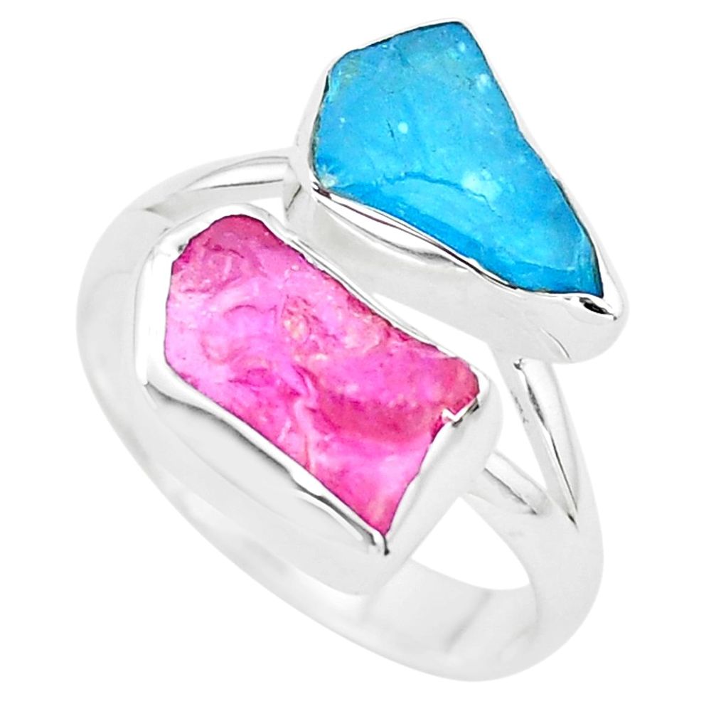 9.29cts natural pink ruby rough apatite rough 925 silver ring size 8 p73928