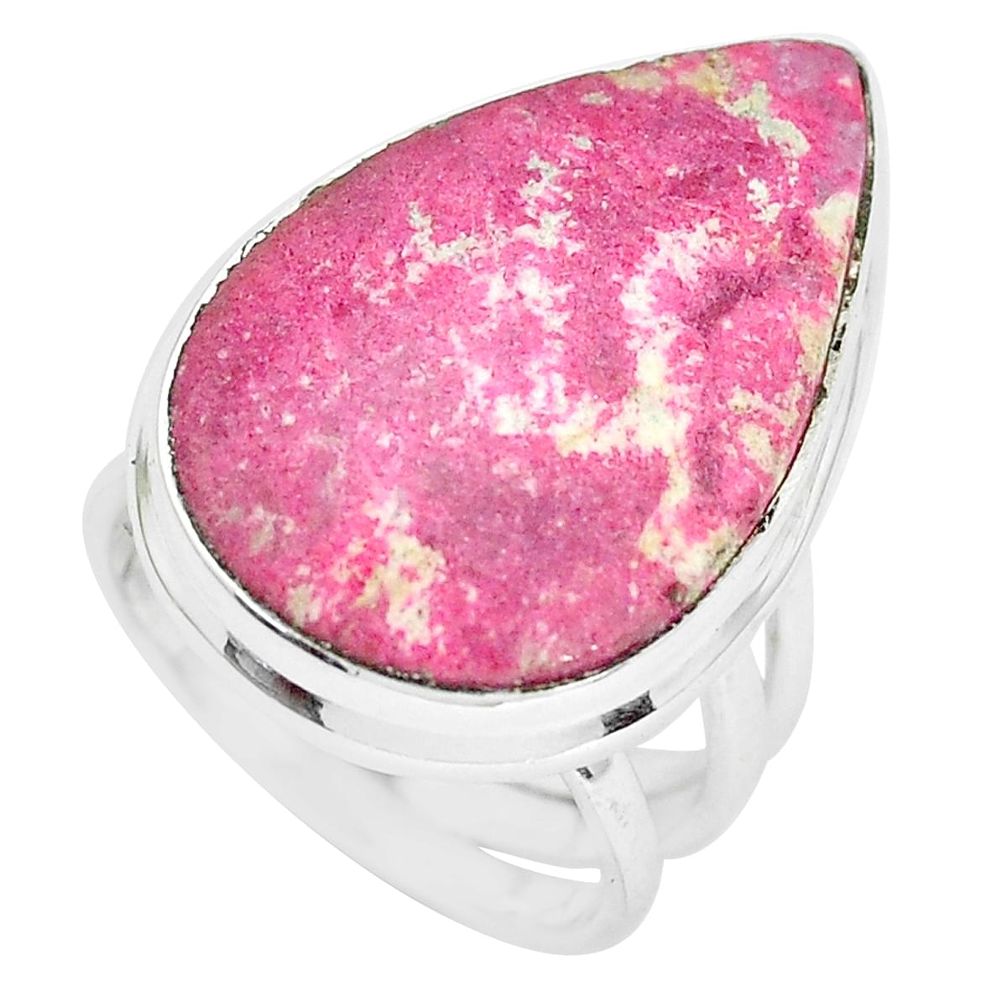 17.93cts natural pink thulite 925 silver solitaire ring jewelry size 5.5 p32991