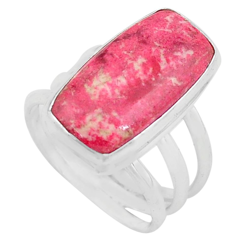 10.64cts natural pink thulite 925 silver solitaire ring size 7.5 p80631