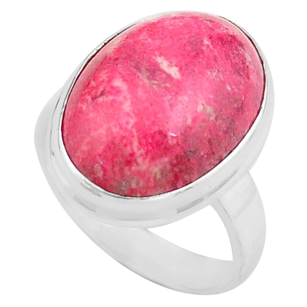 14.12cts natural pink thulite 925 silver solitaire ring size 7.5 p80632