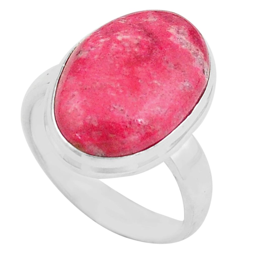 14.26cts natural pink thulite oval 925 silver solitaire ring size 8.5 p80627
