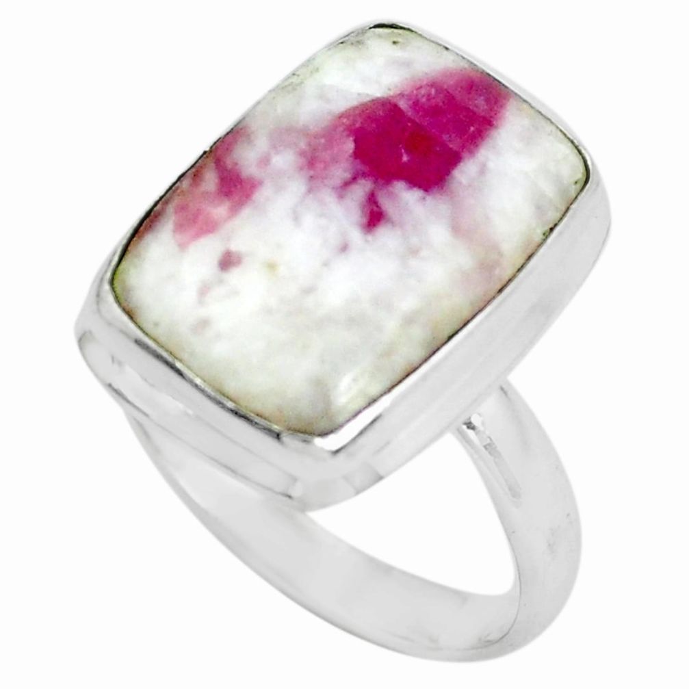 11.51cts natural pink tourmaline in quartz silver solitaire ring size 10 d31468