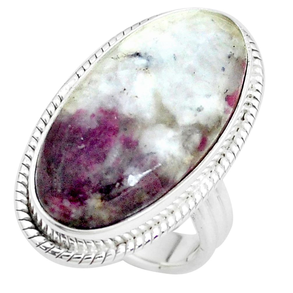 17.55cts natural pink tourmaline in quartz silver solitaire ring size 5.5 p38749