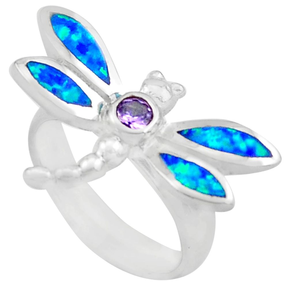 0.55cts natural purple amethyst 925 silver dragonfly ring size 6 c4170