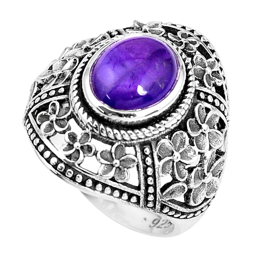 4.36cts natural purple amethyst 925 silver solitaire ring jewelry size 7 p36107