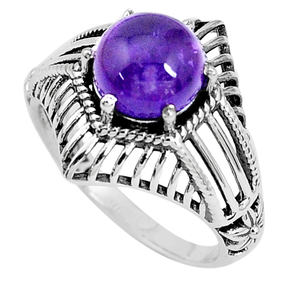 3.36cts natural purple amethyst 925 silver solitaire ring jewelry size 7 p36146