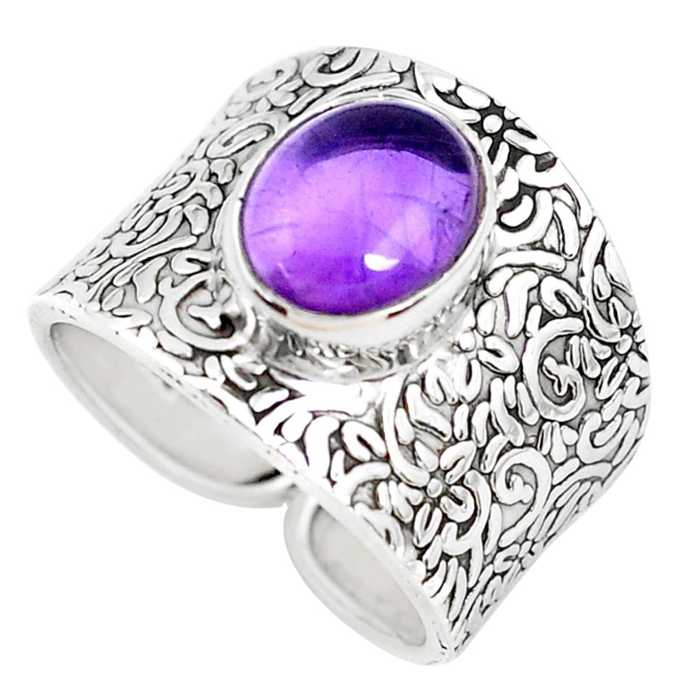 4.22cts natural purple amethyst 925 silver solitaire ring jewelry size 8 p51047