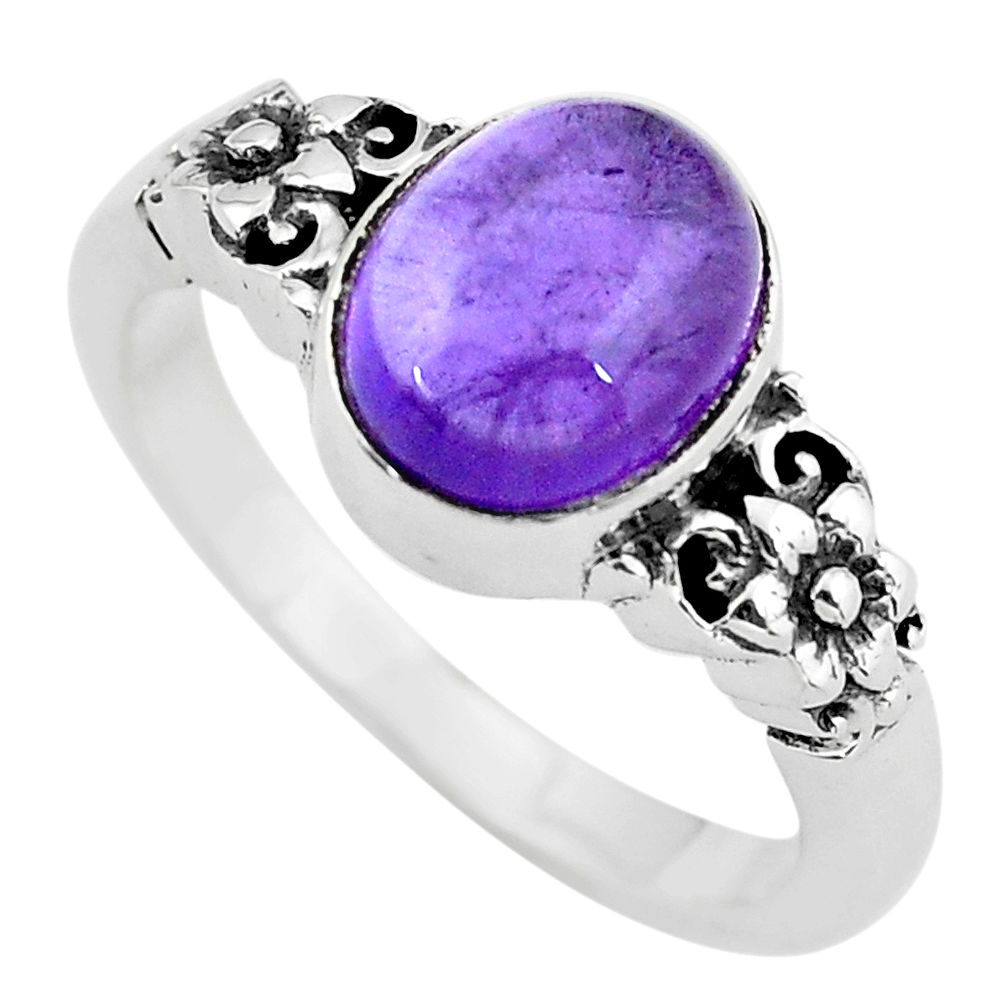 4.34cts natural purple amethyst 925 silver solitaire ring jewelry size 6 p55802