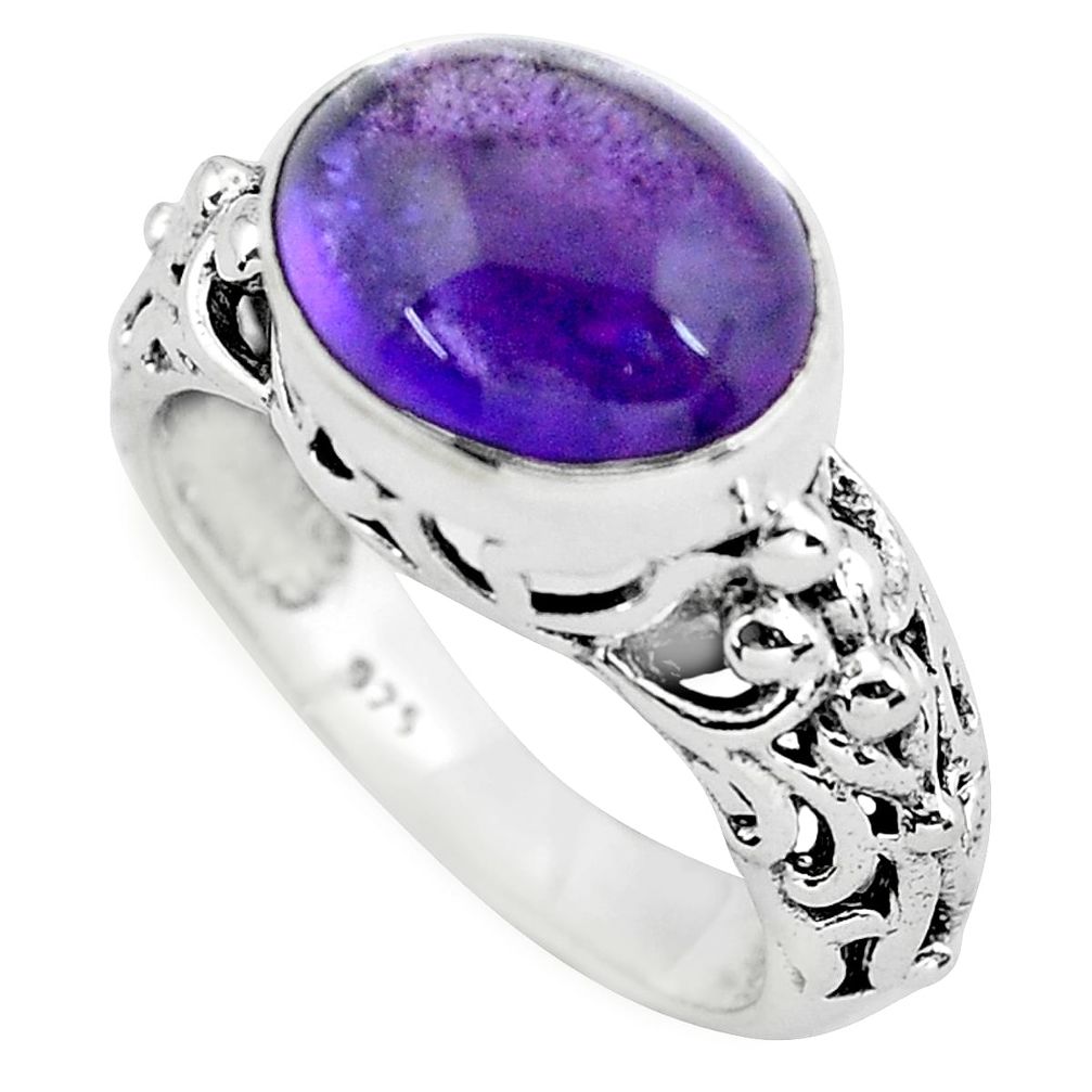 5.31cts natural purple amethyst 925 silver solitaire ring jewelry size 7 p55981