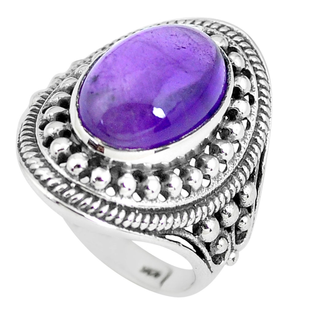 6.42cts natural purple amethyst 925 silver solitaire ring jewelry size 7 p56022