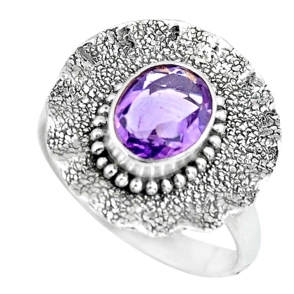 3.28cts natural purple amethyst 925 silver solitaire ring jewelry size 8 p64154