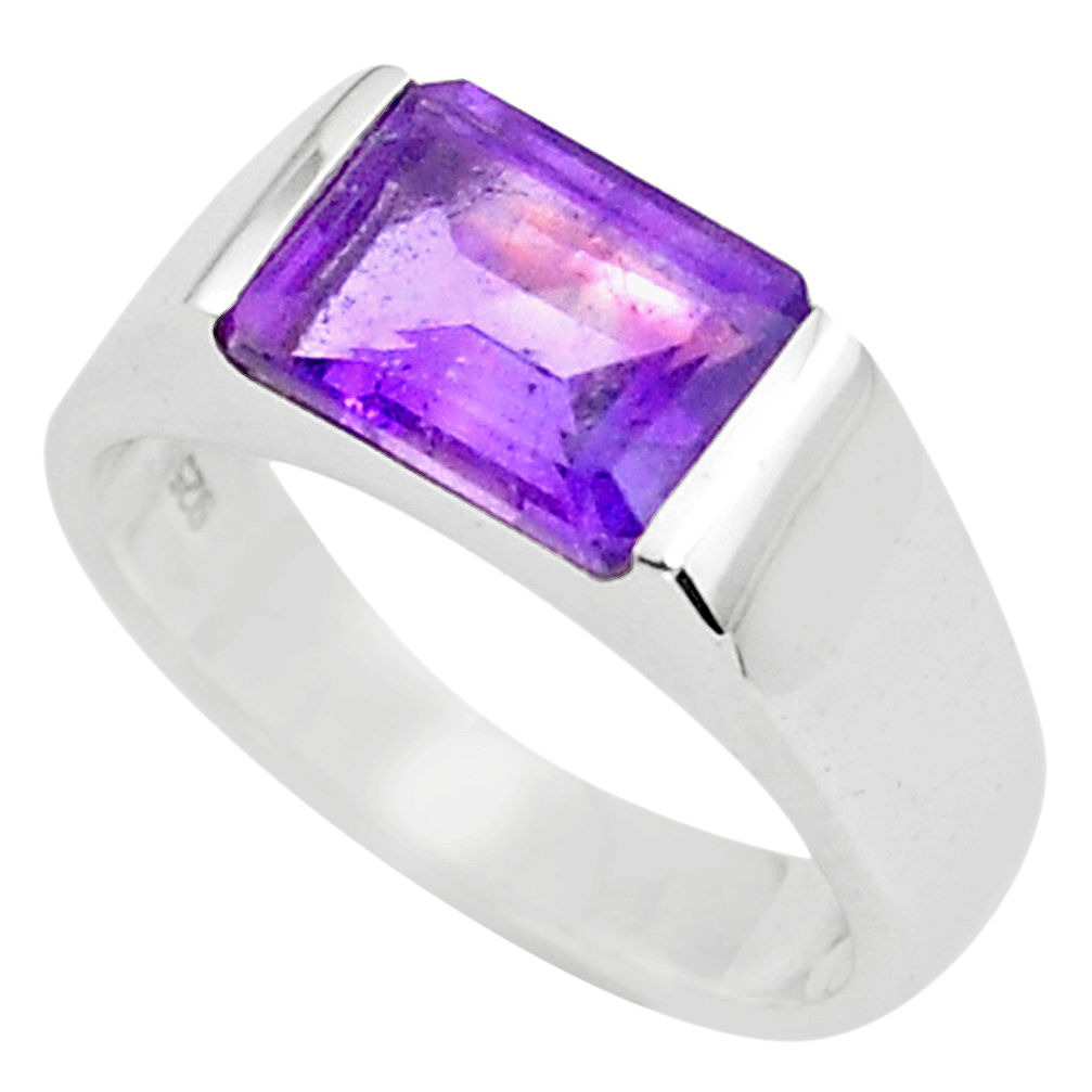 3.13cts natural purple amethyst 925 silver solitaire ring jewelry size 8 p73196