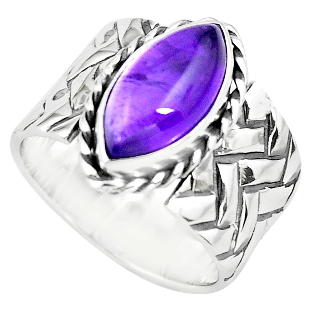 7.22cts natural purple amethyst 925 silver solitaire ring jewelry size 8 p77142