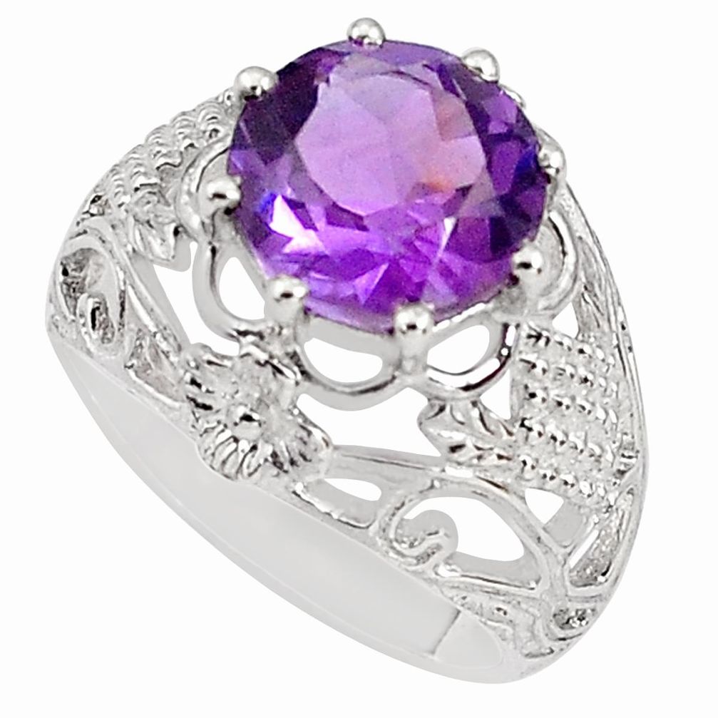 5.83cts natural purple amethyst 925 silver solitaire ring jewelry size 8 p81681