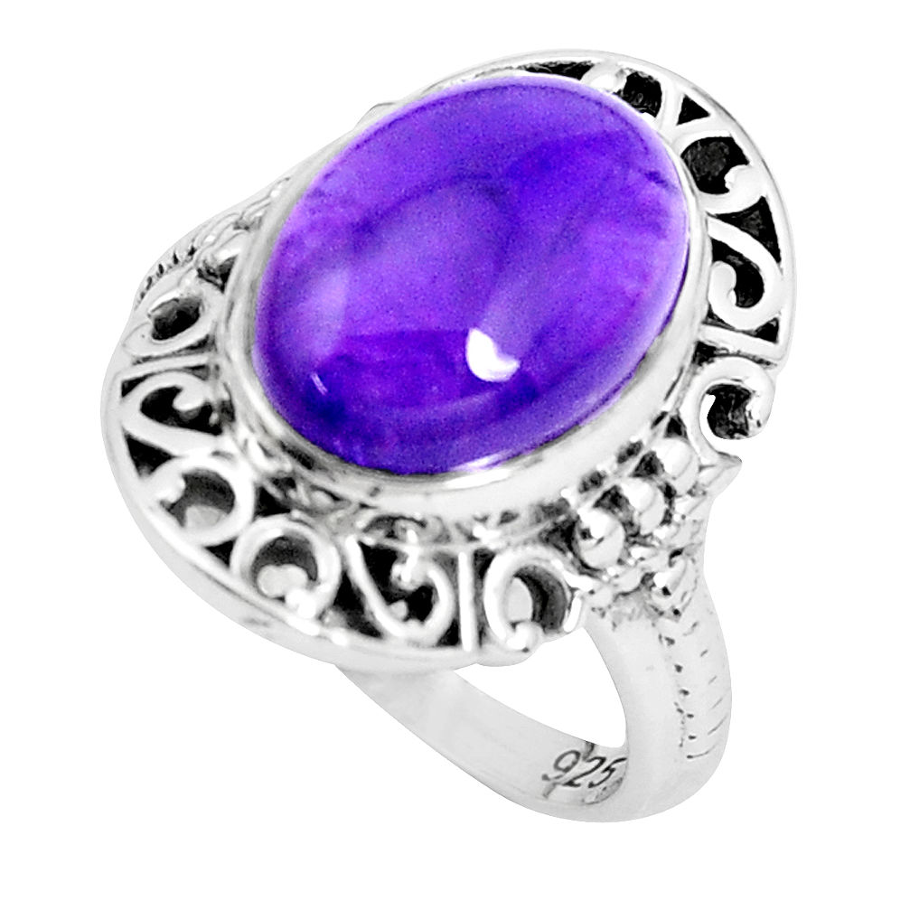 6.76cts natural purple amethyst 925 silver solitaire ring size 6.5 p36082