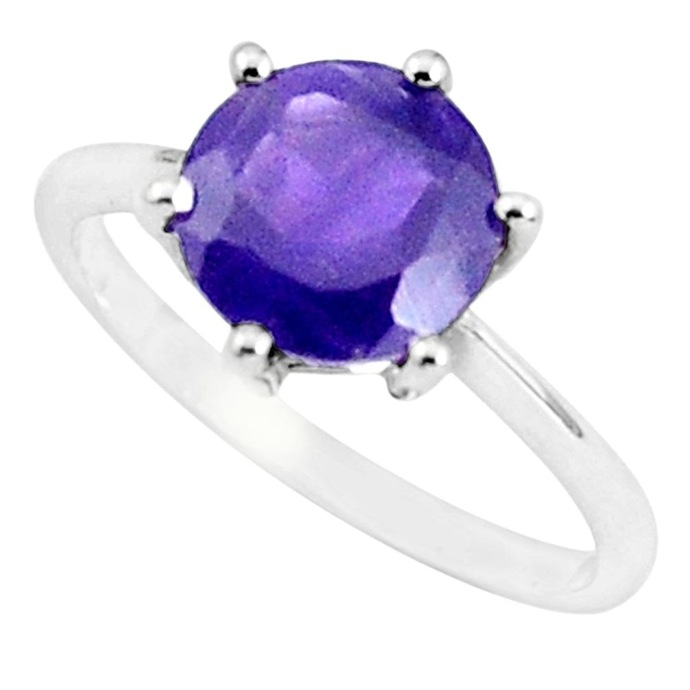 2.98cts natural purple amethyst 925 silver solitaire ring size 6.5 p36996