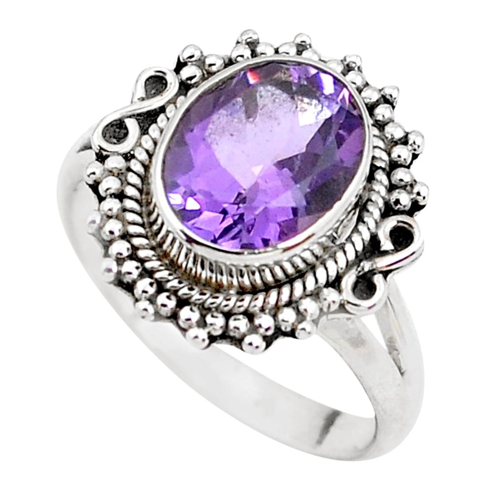 3.87cts natural purple amethyst 925 silver solitaire ring size 6.5 p51238