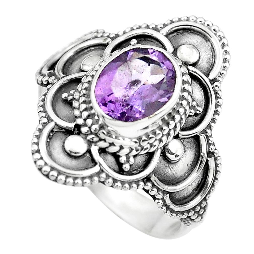 2.21cts natural purple amethyst 925 silver solitaire ring size 7.5 p61629