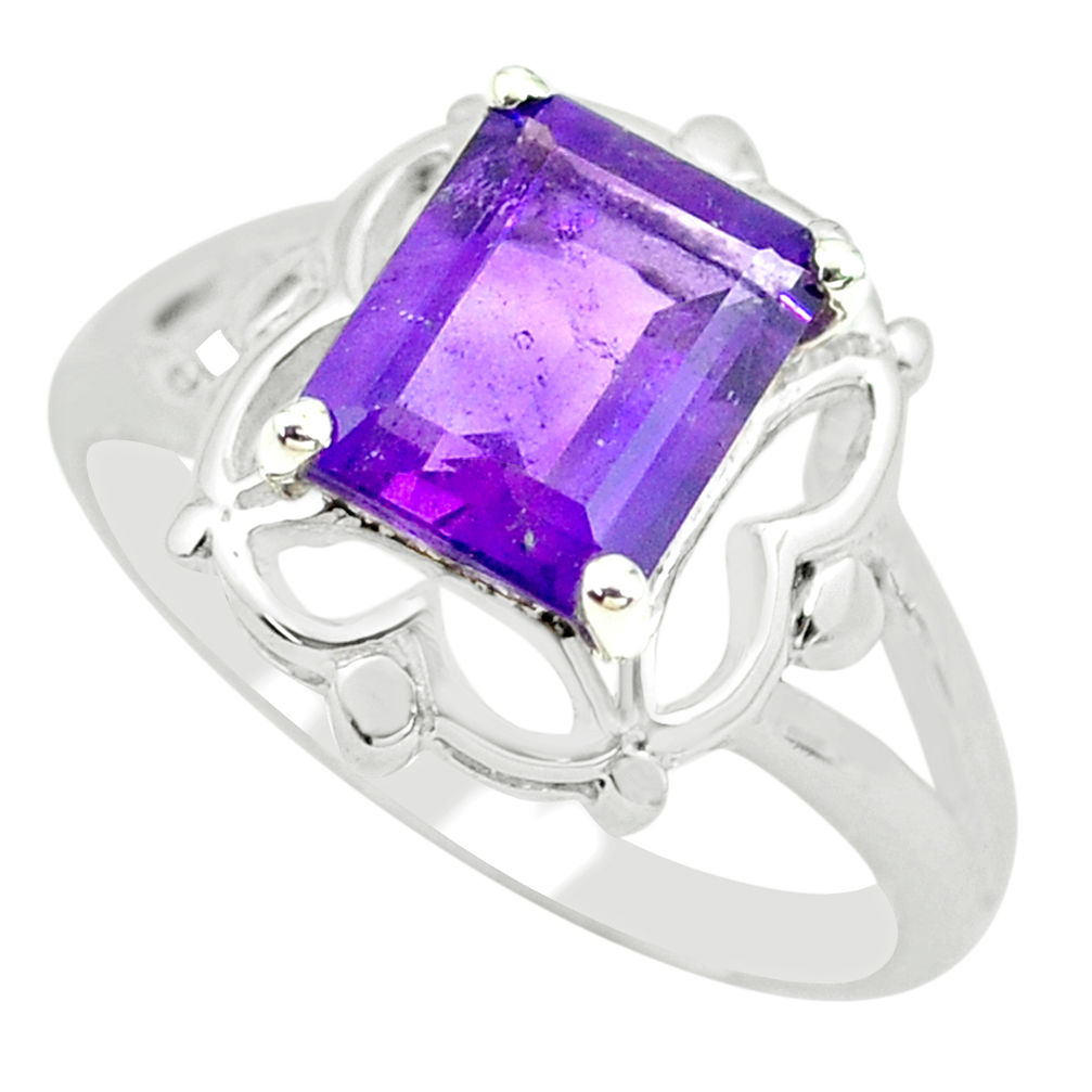 3.19cts natural purple amethyst 925 silver solitaire ring size 5.5 p62294