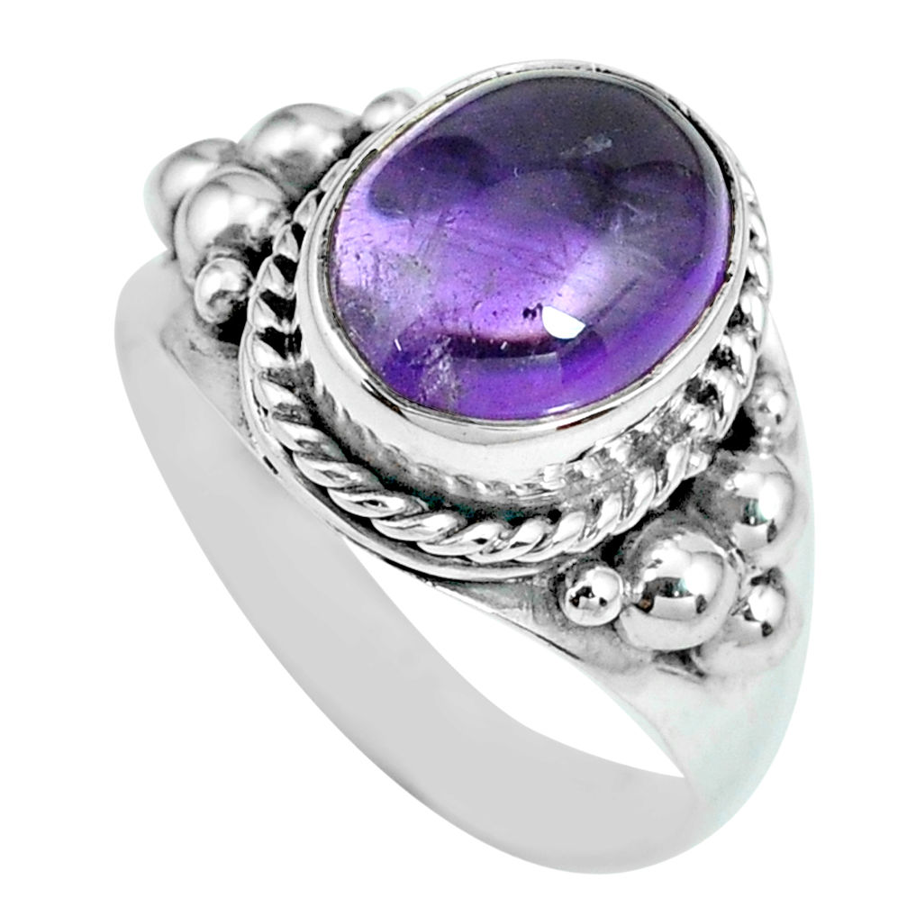 5.16cts natural purple amethyst 925 silver solitaire ring size 6.5 p69762