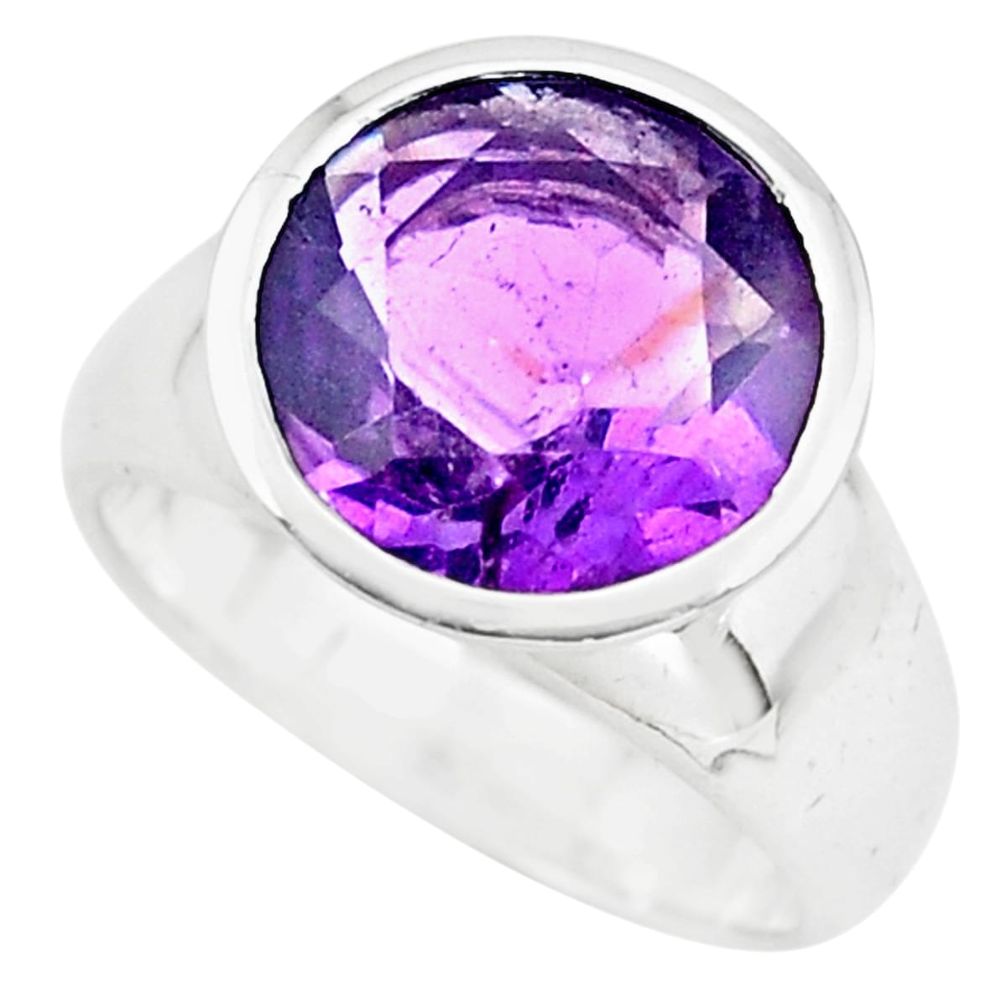 6.47cts natural purple amethyst 925 silver solitaire ring size 5.5 p73233