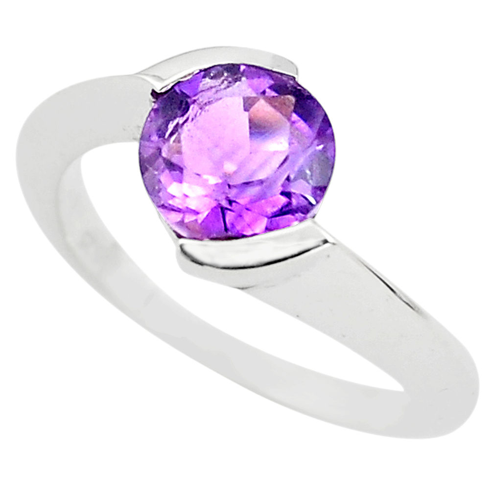 3.19cts natural purple amethyst 925 silver solitaire ring size 8.5 p73443