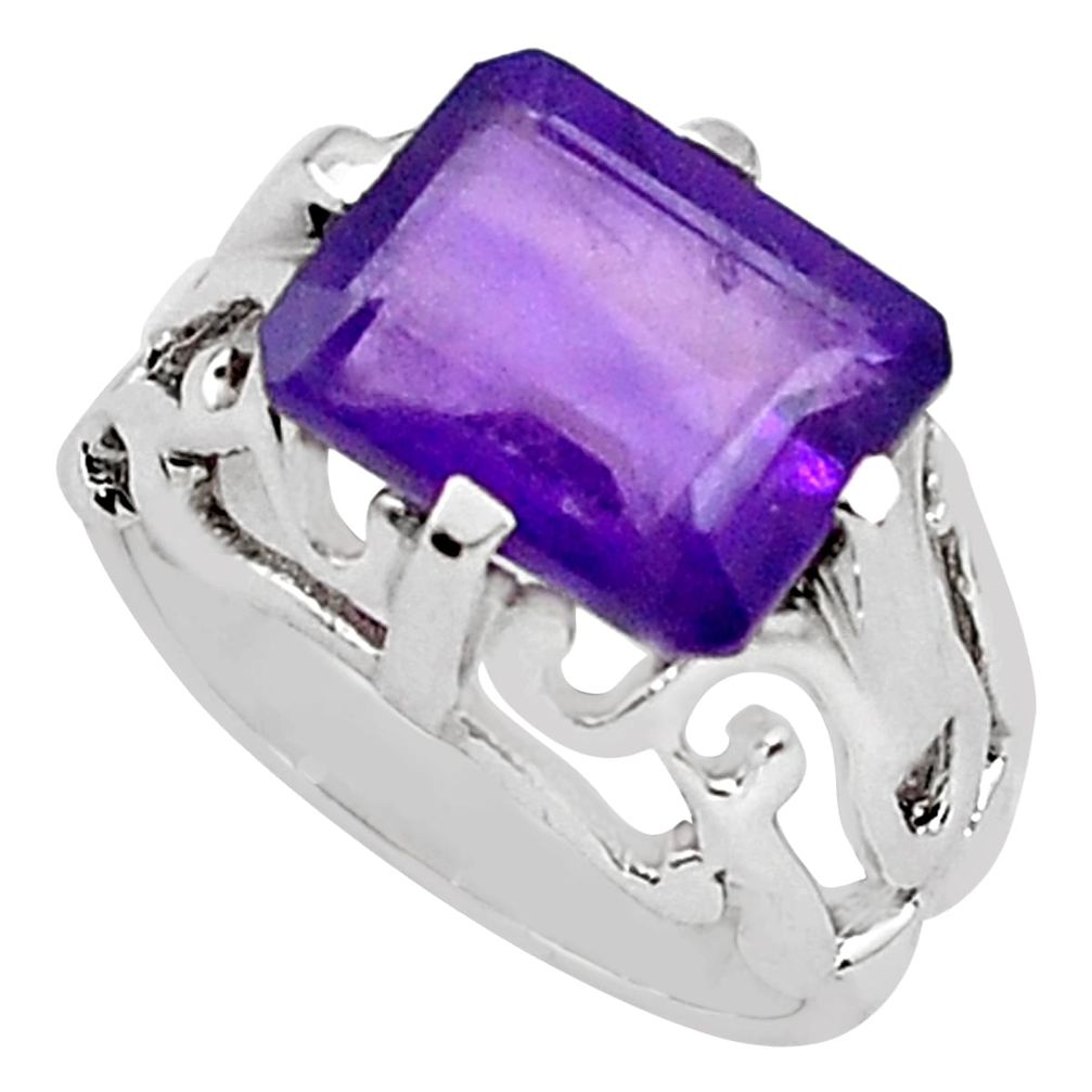 5.53cts natural purple amethyst 925 silver solitaire ring size 6.5 p81707