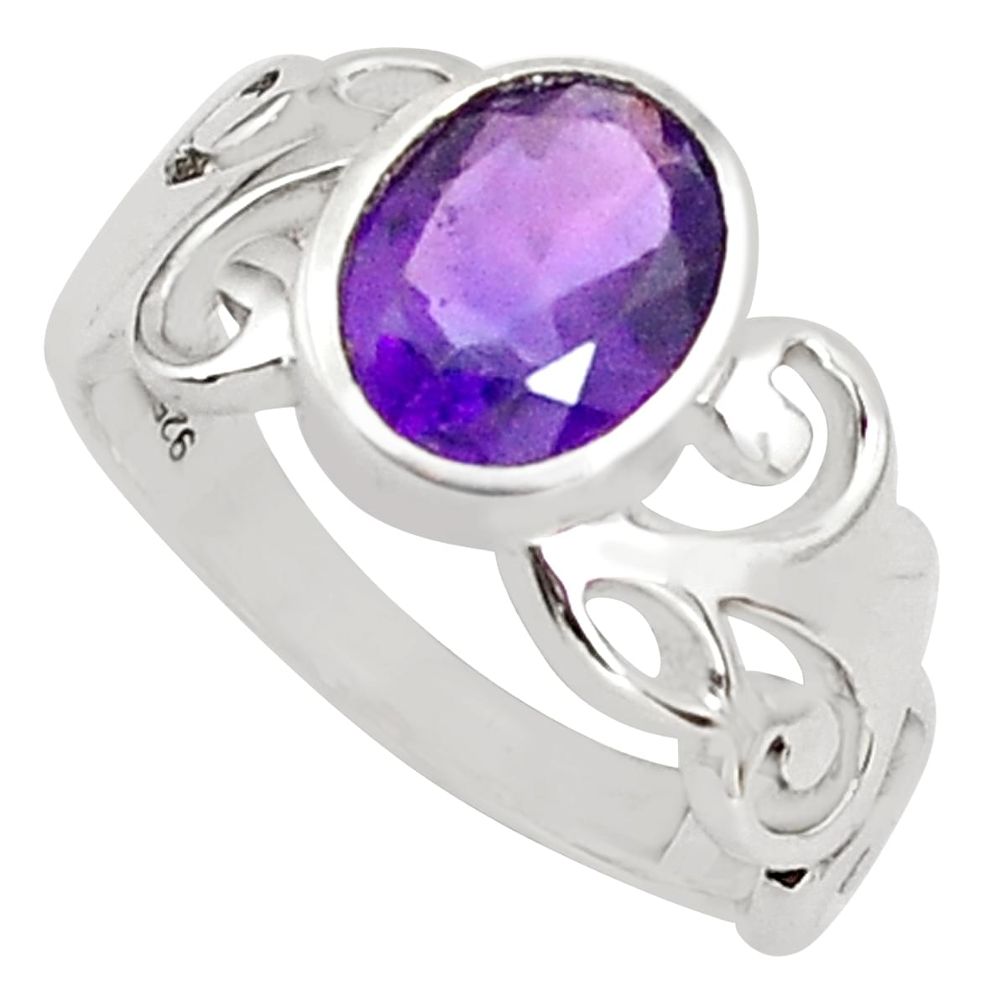 3.19cts natural purple amethyst 925 silver solitaire ring size 7.5 p81743