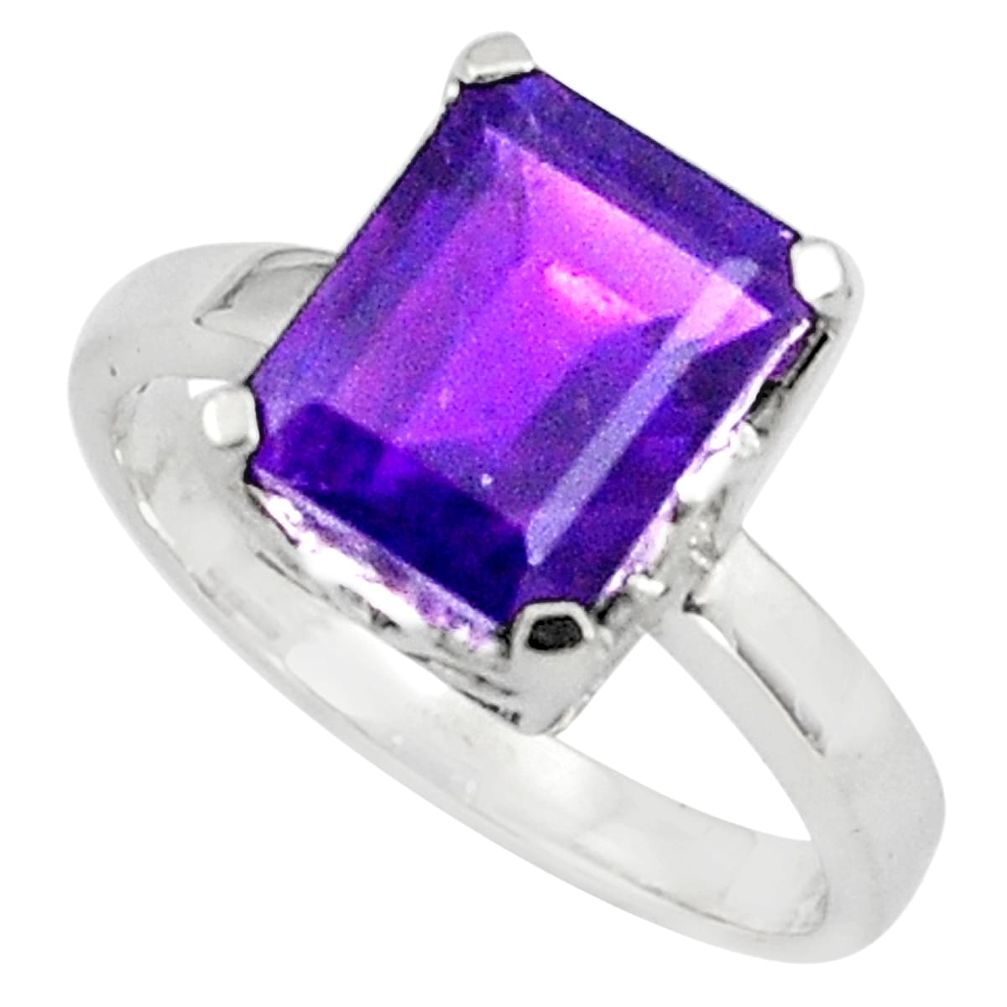 4.08cts natural purple amethyst 925 silver solitaire ring size 7.5 p81934